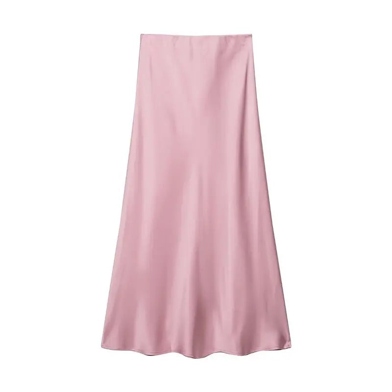 Silk Satin High Waist Slimming Casual Midi Skirt Pure Color Spring 2025 Women's Faion f-length A-line Skirt