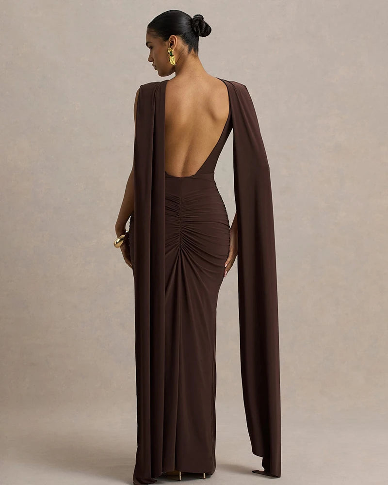 New Backless Evening Gowns Elegant Lady Bodycon Ruched Maxi Dress with Ribbon Fashion Women Sleeveless Prom Dress for Party