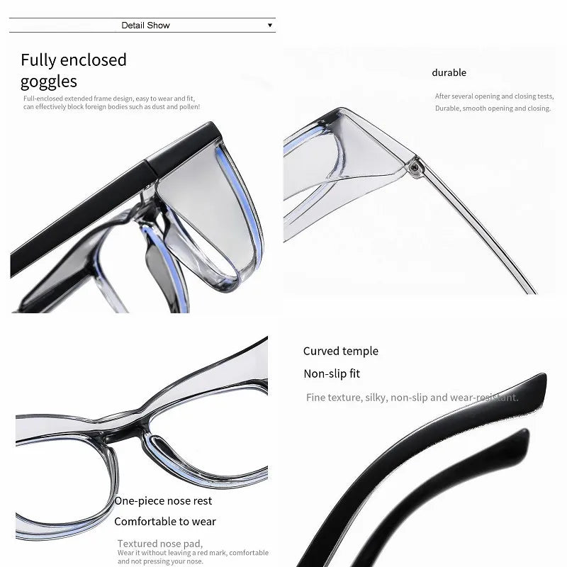 Clear Safety Glasses Women Square Anti Fog Blue Light Blocking Glasses Scratch Resistant Work Glass For Men & Nurse