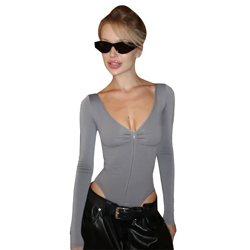 Bodysuit Double Ziper Womens Irregular Unique Detail Support Comfort Breathable Soft Tight-Fitting Fitted Base Tight Simple Sexy
