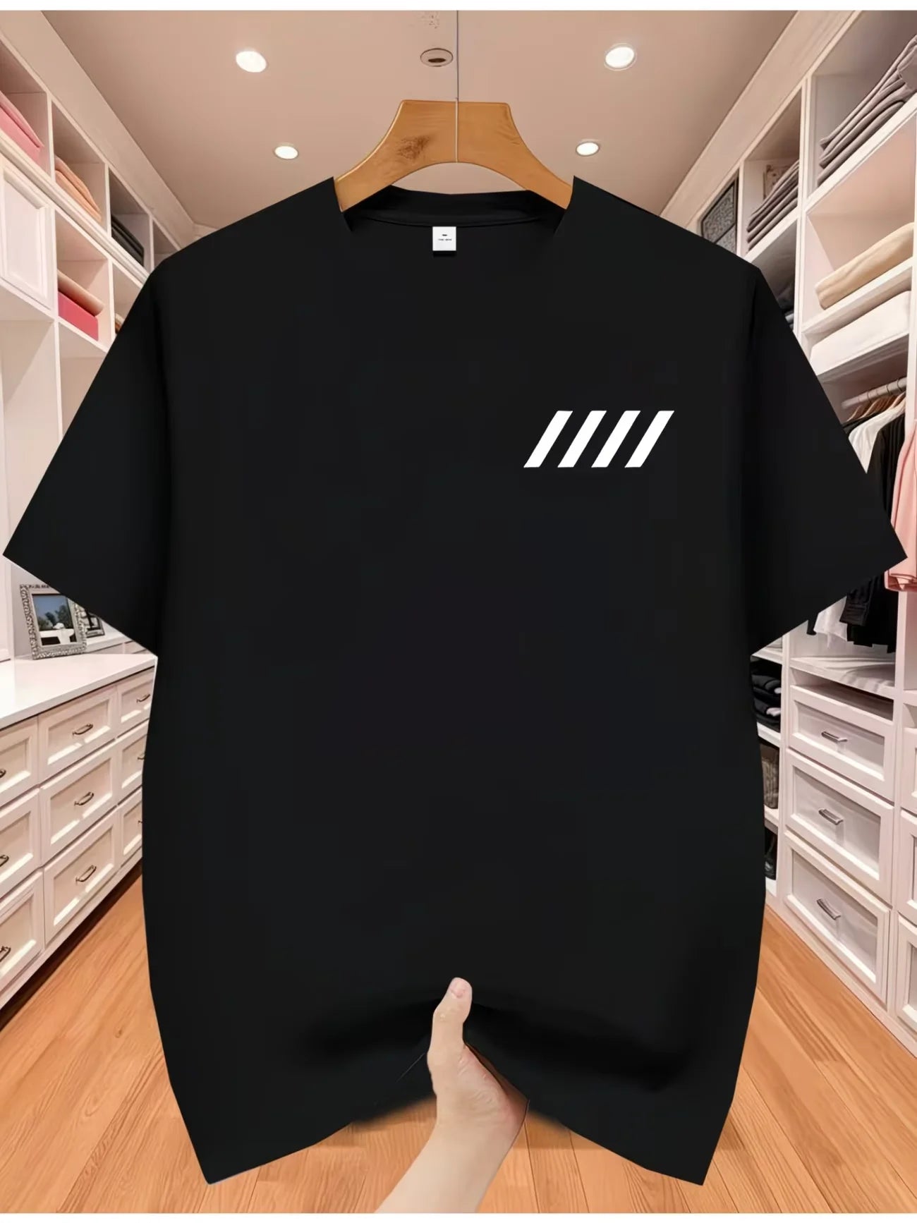 Men Oversized Minimal Vertical Stripes T Shirt 100% Cotton Chest Small Graphic Tees Basic Casual Streetwear Unisex Tops