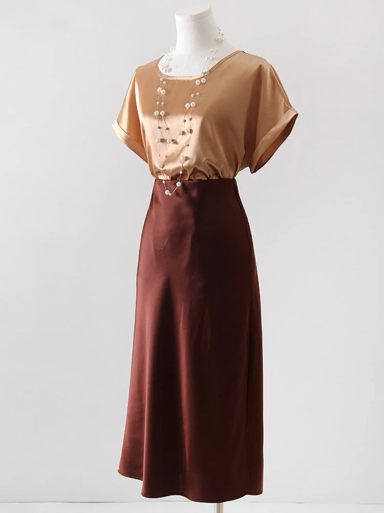 Midi Satin Skirts Women Luxury Summer Black Formal Silk Office Skirt With Slit A Line Green Midi Skirt Burgundy Women Elegant