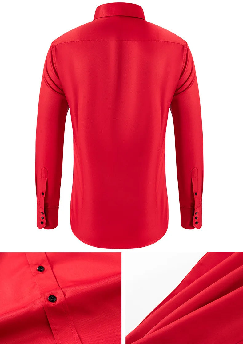 Solid color shirt men's crystal button long sleeved pointed collar light luxury men's business casual men's wear