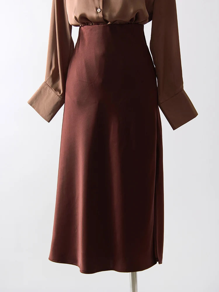 Midi Satin Skirts Women Luxury Summer Black Formal Silk Office Skirt With Slit A Line Green Midi Skirt Burgundy Women Elegant