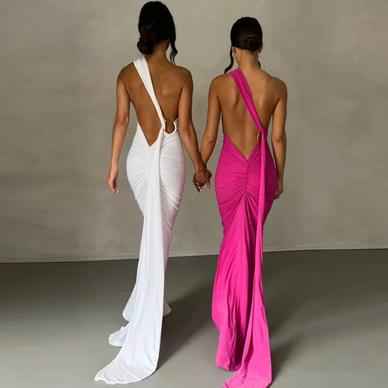 Sexy Backless Bodycon Long Dress Women's Halter Curvy Maxi Dresses Summer Evening Party Birthday Black New Summer White Burgundy