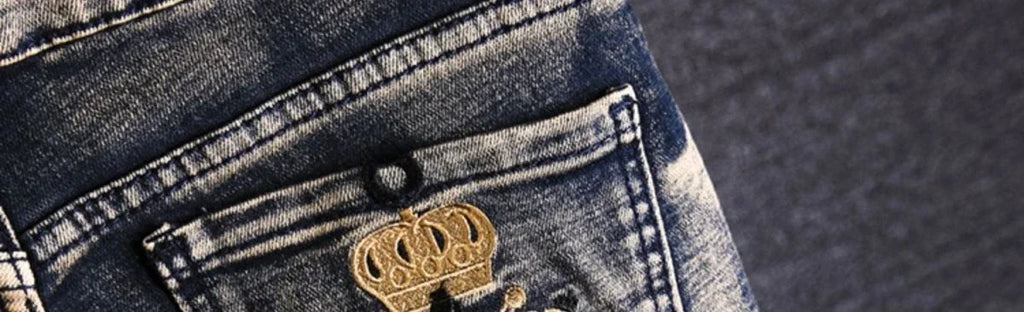 Trousers Torn Men's Jeans Embroidery Man Cowboy Pants with Holes Graphic Broken Ripped Cropped Retro Luxury Plus Size Cheap Goth
