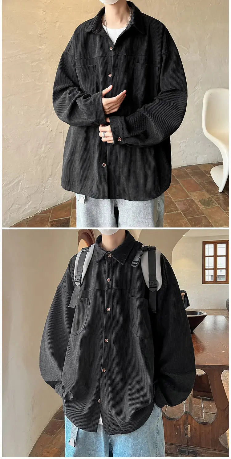 Corduroy Shirt Boys Spring Autumn American Retro Long-sleeved Shirt Japanese Casual Jacket