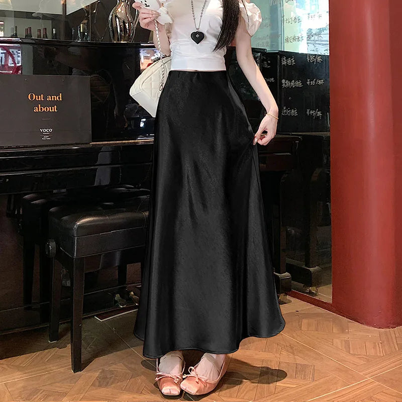 Satin Midaxi Skirt For Women Flowy Mermaid Trumpet Hem, High Waist, A Line Fit Spring Summer Autumn New Skirts