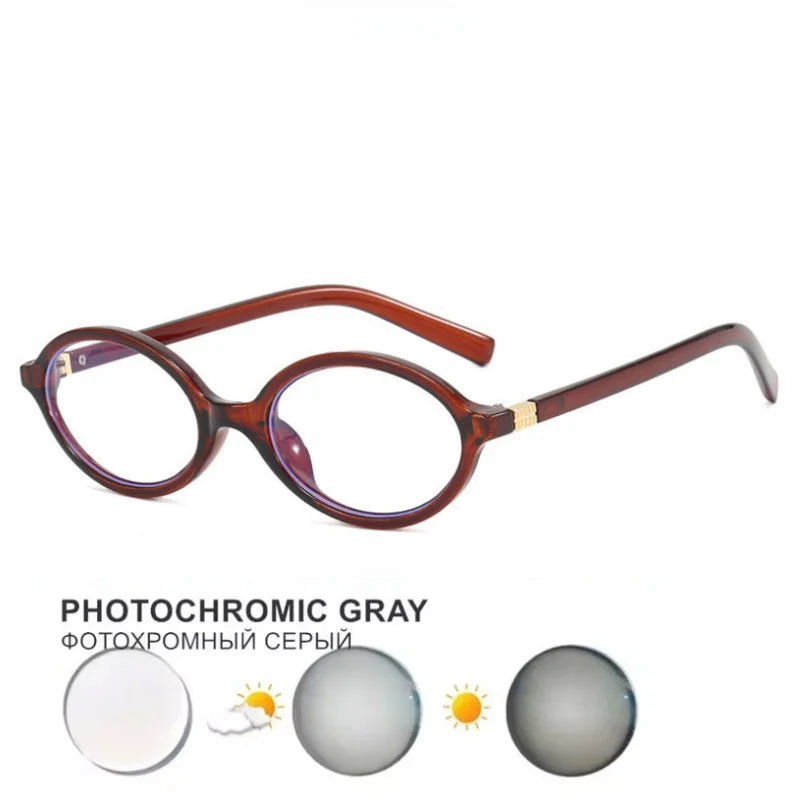Glasses Frame Nerd Oval Student Anti-Blue Light Small Frame Myopia Prescription Glasses Photochromic Glasses