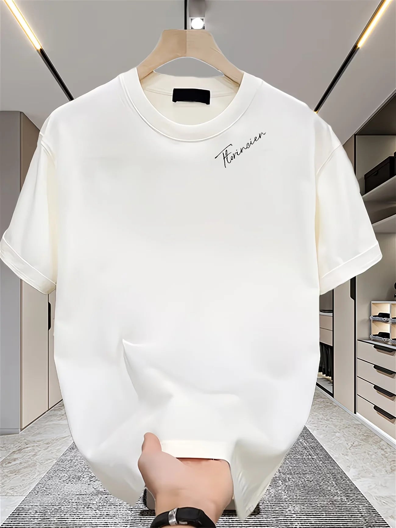 Men Oversized Minimal Vertical Stripes T Shirt 100% Cotton Chest Small Graphic Tees Basic Casual Streetwear Unisex Tops
