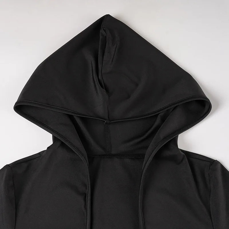 Hooded Bodysuit V-neck Body Feminino Long Sleeve Lingerie Sexy Tops Women Y2k Clothes Solid Black One-pieces Bustier Rave Outfit