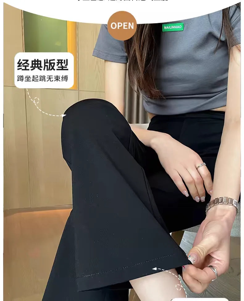Black Boot-cut Trousers Women Spring Summer Thin New Style Cool Slim Casual Flared Trousers Small People