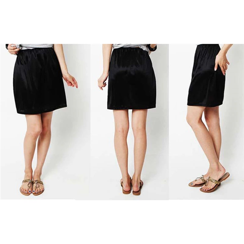 Satin Underskirt Half Slips Dress for Women Summer Thin Ice Silk High Waist Elastic Anti-Penetrating Underskirt Lining Petticoat