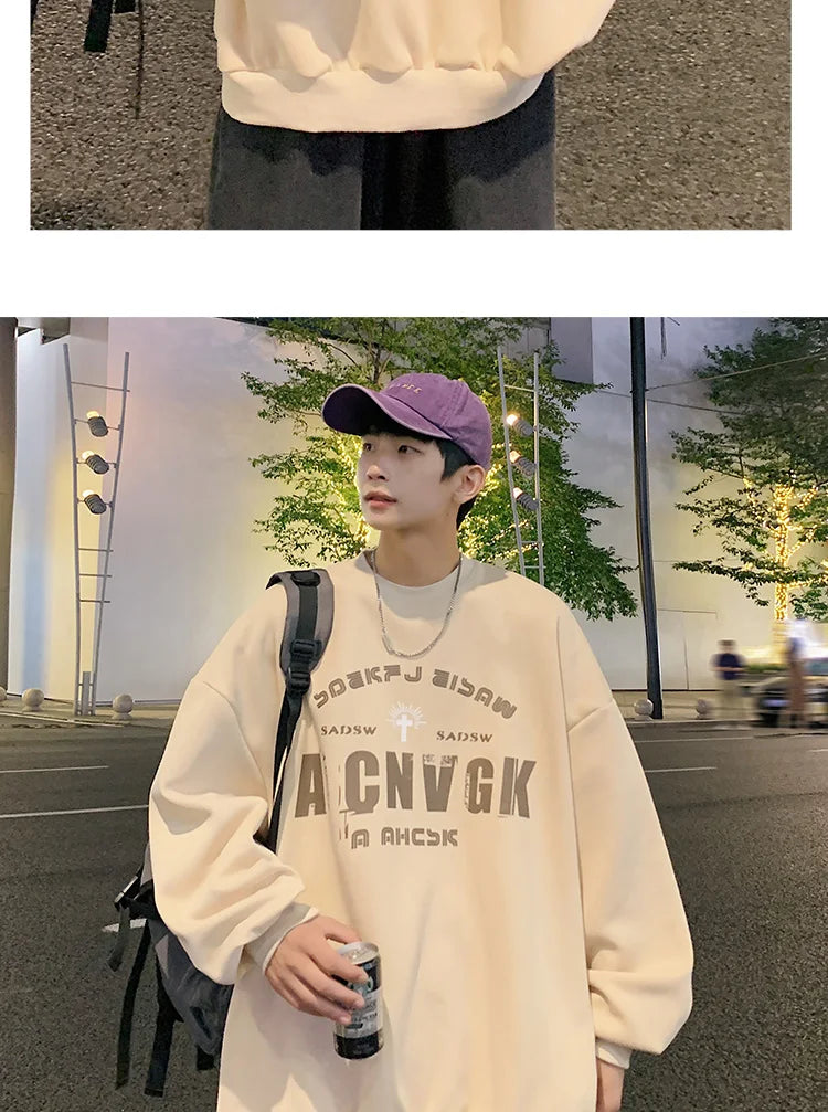 2025 Oversize Hoodies Men Fashion New Loose Pullover O-neck Youthful Vitality Letter Print Long Sleeve Streetwear Tops S-3XL
