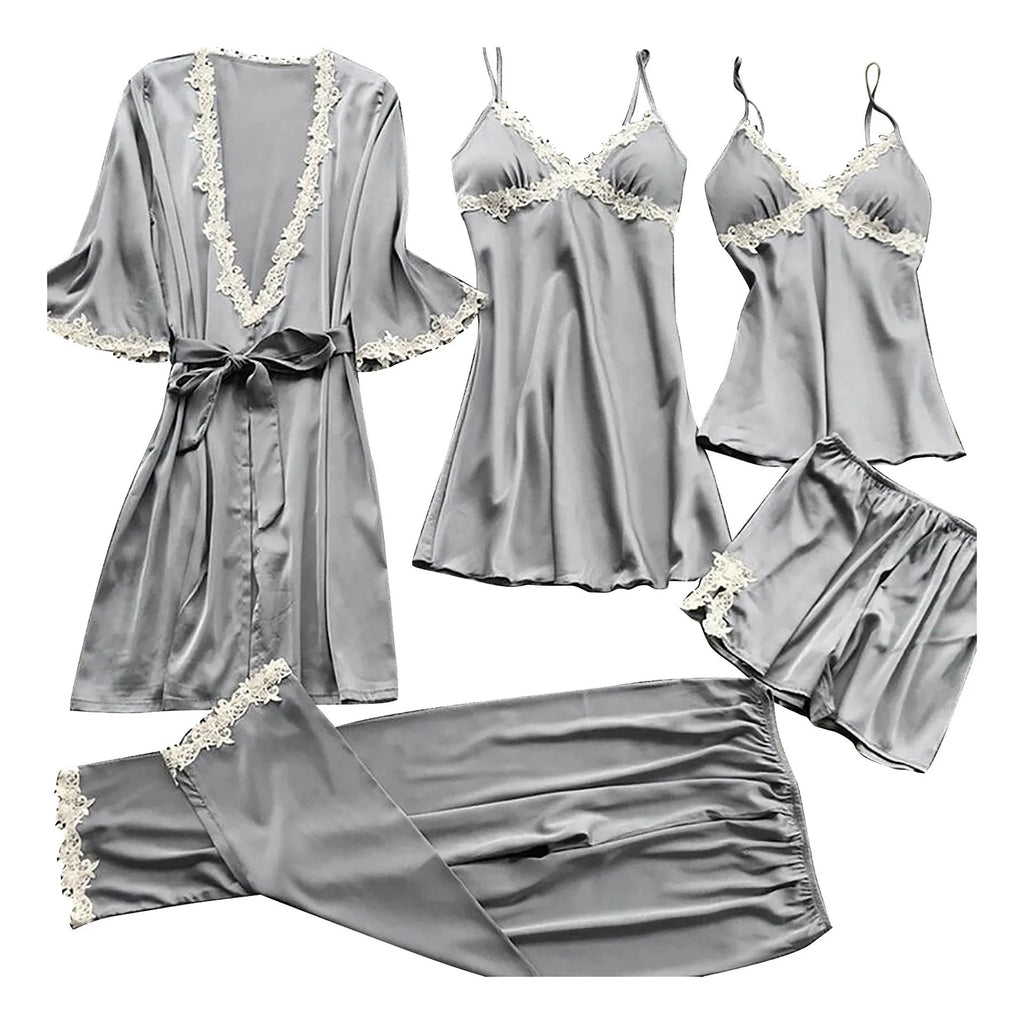 Ladies Underwear Women'S Sexy Nightgown Set 5-Piece Women Sexy Garter Lingerie Set Robes Lace Bodysuit Deep-V Neck Underwear