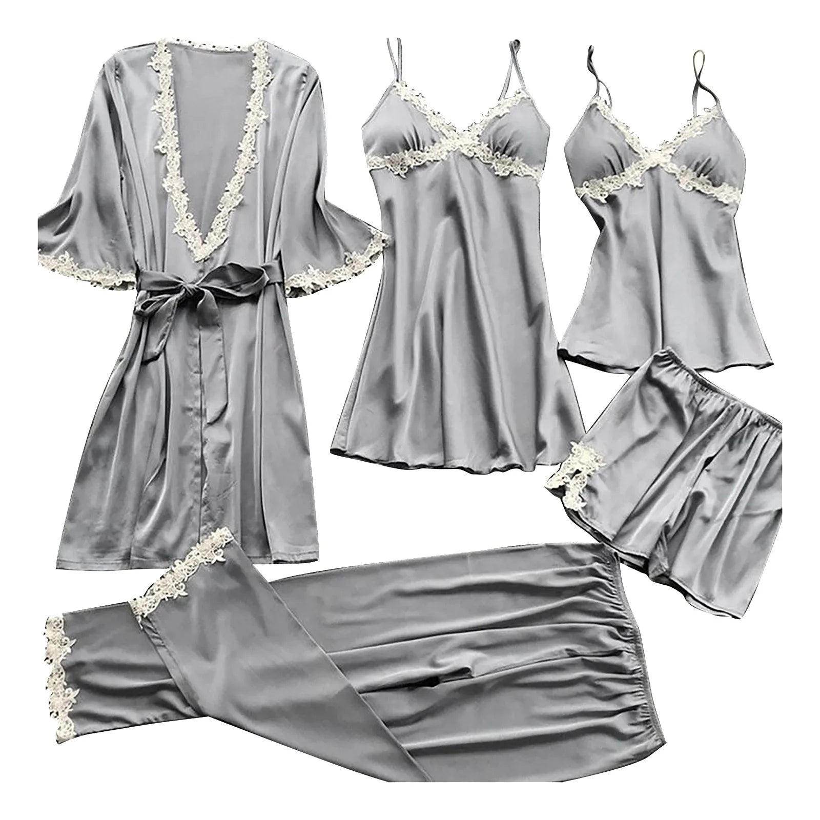 Ladies Underwear Women'S Sexy Nightgown Set 5-Piece Women Sexy Garter Lingerie Set Robes Lace Bodysuit Deep-V Neck Underwear