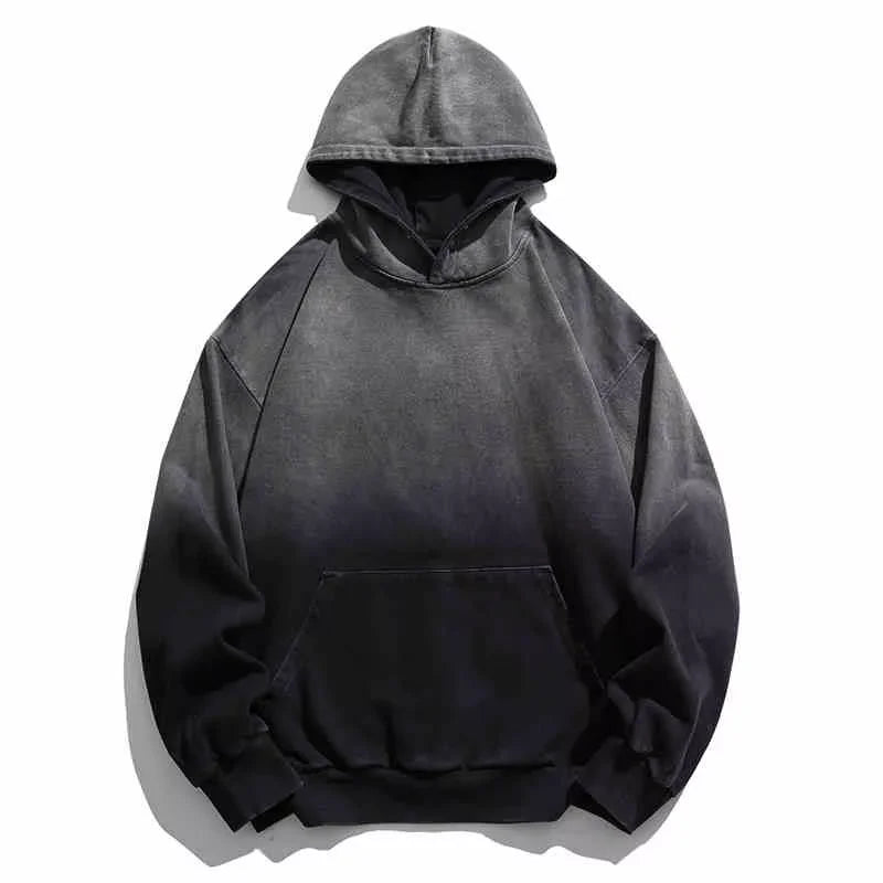 Mens Heavyweight Cotton Hoodie Oversized Streetwear Spring Autumn Garment Dyed Washed Ombre Pullover High Quality Sweatshirt