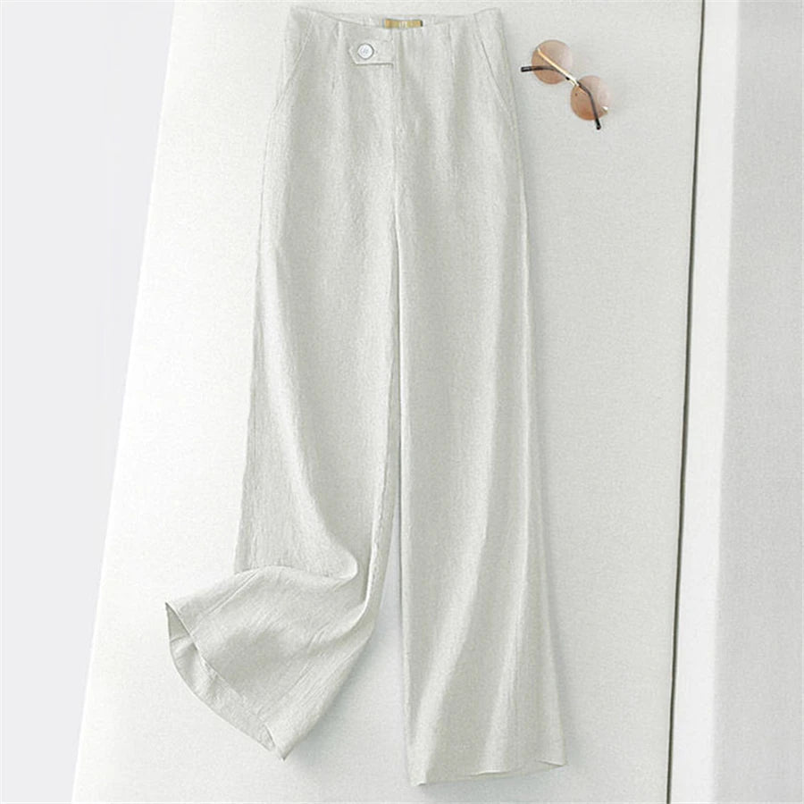 Oversize Linen Wide Leg Pants Womens Casual Straight Pantalones Spring Korean Fashion Spodnie Loose High Waist Trouses New