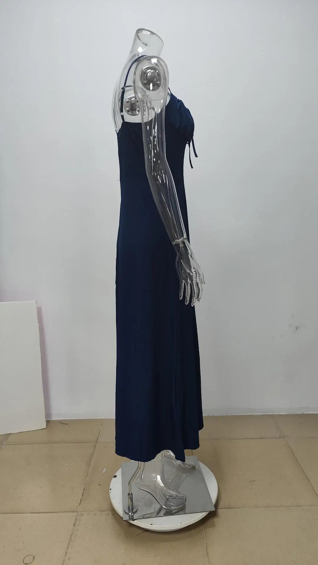 Elegant Strappy Sexy Backless Maxi Dress Women's Summer Fashion Solid Round Neck Pleated Waist Slim Evening Dress Long Dresses
