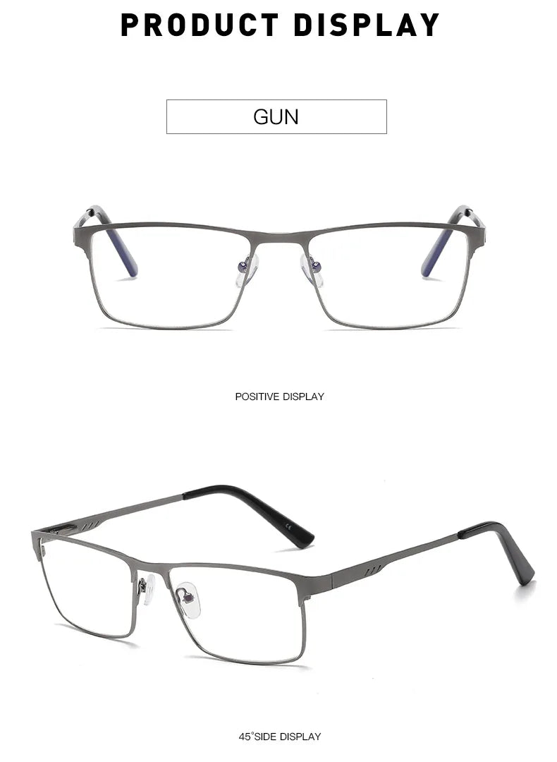 Men Square Metal Large Frame Reading Spring Leg Elderly Presbyopia Glasses Blue Light Blocking Eye Protection Eyeglasses