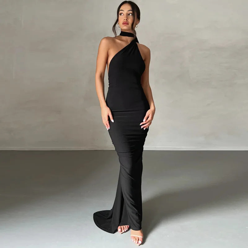 Sexy Backless Bodycon Long Dress Women's Halter Curvy Maxi Dresses Summer Evening Party Birthday Black New Summer White Burgundy