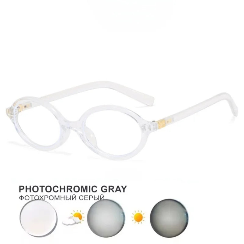 Glasses Frame Nerd Oval Student Anti-Blue Light Small Frame Myopia Prescription Glasses Photochromic Glasses