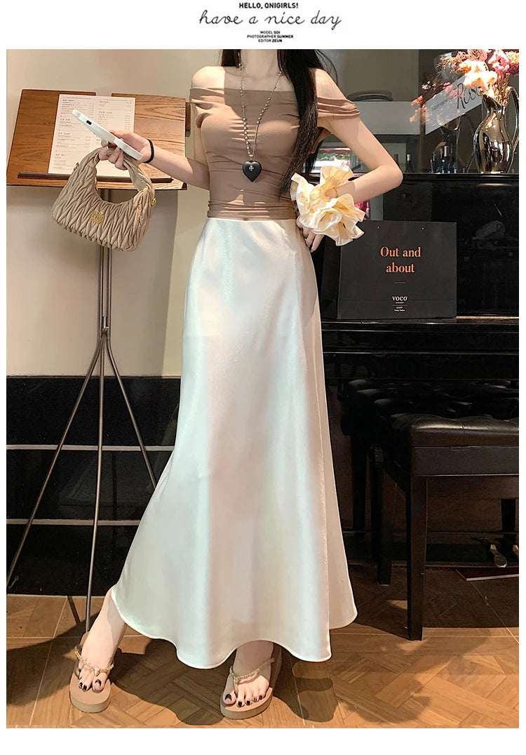Satin Midaxi Skirt For Women Flowy Mermaid Trumpet Hem, High Waist, A Line Fit Spring Summer Autumn New Skirts