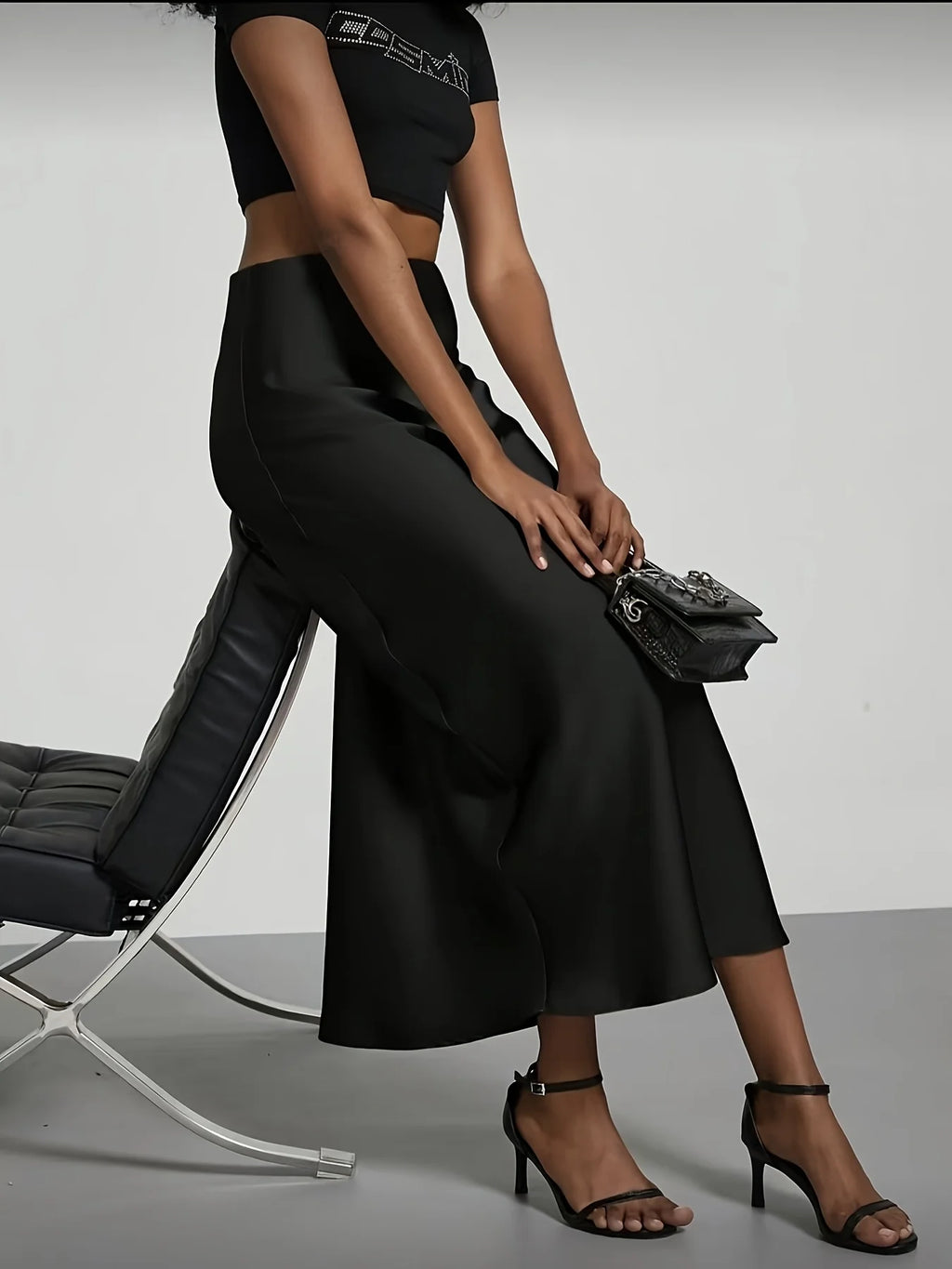 Women's Satin Midi Skirt, High‑waisted Slim Straight, Elegant Draping, Mature Versatile for Commute, Vacation & Parties
