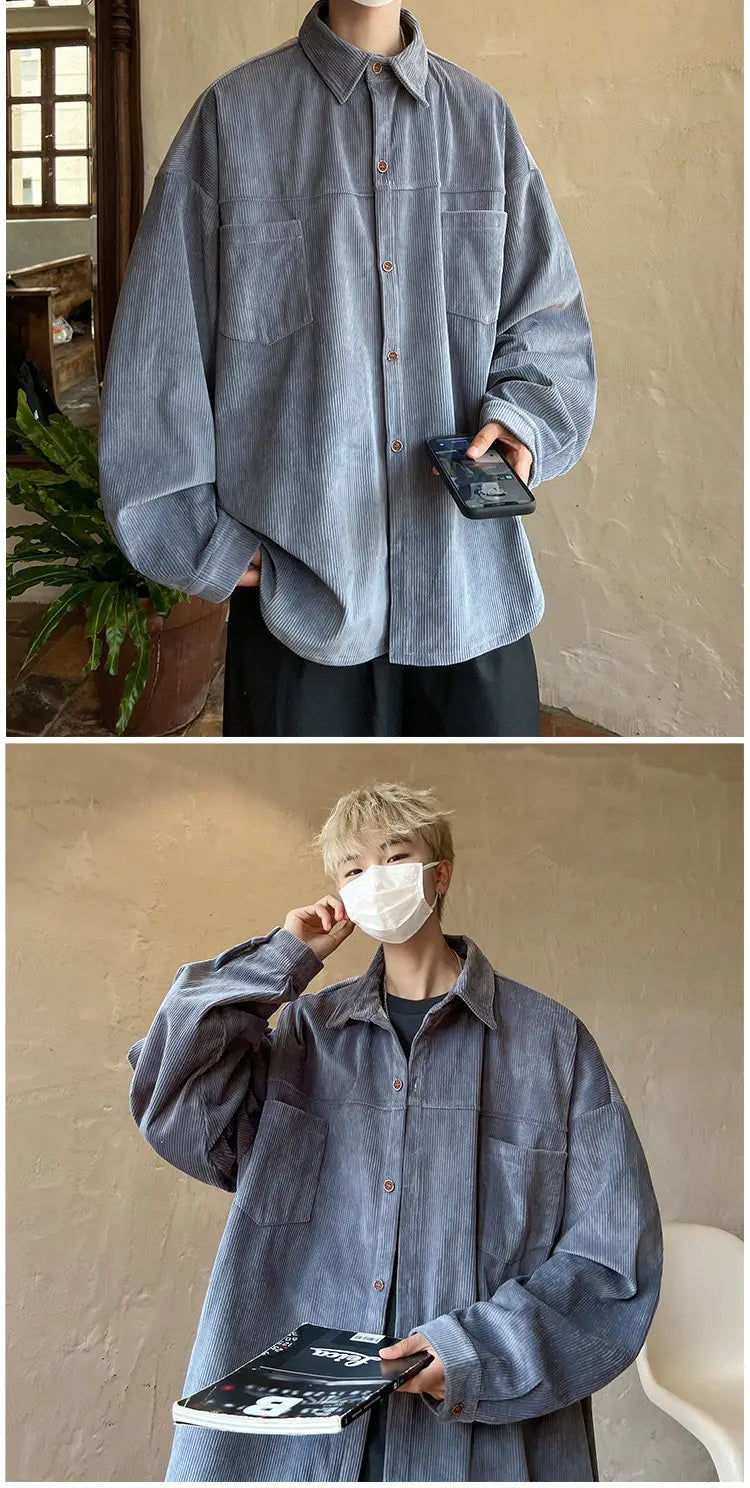 Corduroy Shirt Boys Spring Autumn American Retro Long-sleeved Shirt Japanese Casual Jacket