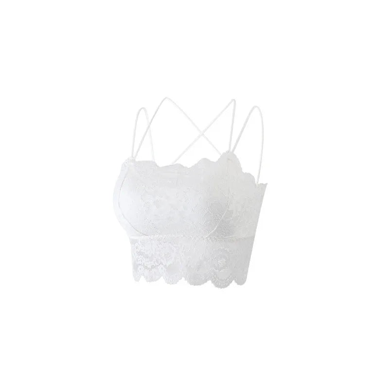 Ladies' Summer Sexy Backless Lace Camisole Underwear Underwire Bra Without Steel Rings Shoulder Straps For Support Breathable