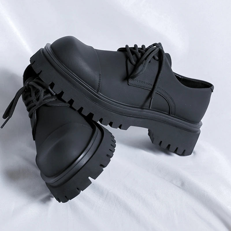 New Shoes Thick Sole Japan Korean Streetwear Casual Leather Shoes For Man Business Fashion Vintage Hipster Wedding Leather Shoe