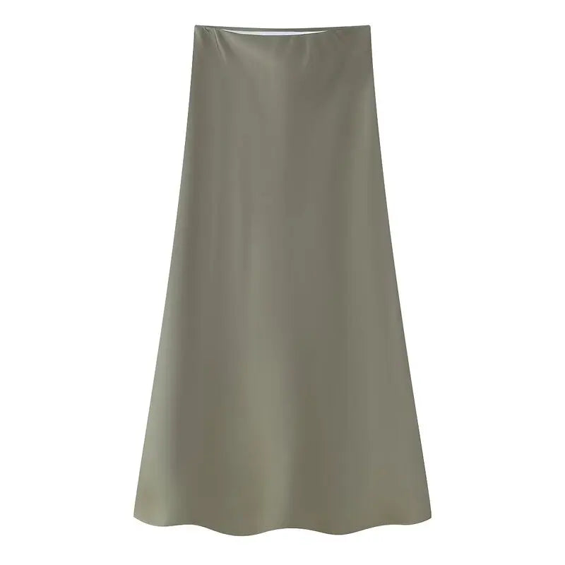 Silk Satin High Waist Slimming Casual Midi Skirt Pure Color Spring 2025 Women's Faion f-length A-line Skirt