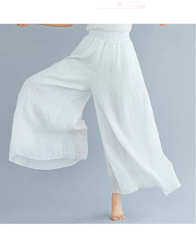 Cotton Linen Wide Leg Pants for Women Summer Casual Loose Pants High Waist Big Swing Skirt Capris Women Clothing PT-565