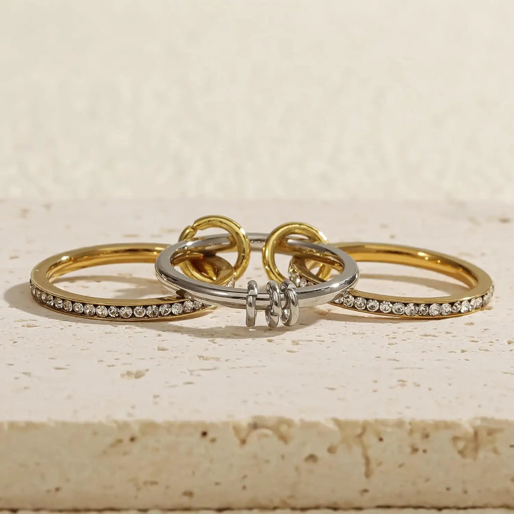 New Stainless Steel Cubic Zirconia Stackable Rings for Women 18k GoldPlating Multi-Link Connected Statement Ring Stack Jewelry