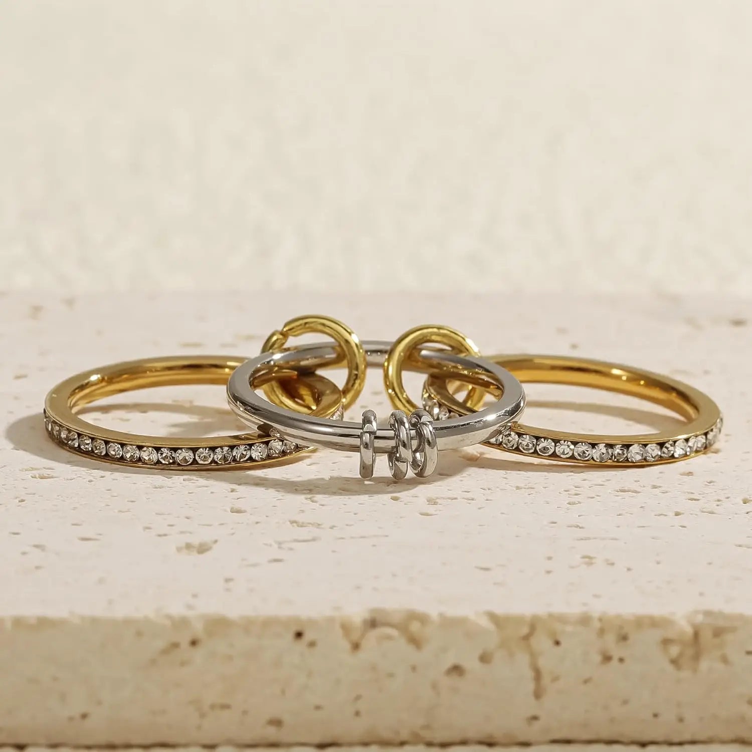New Stainless Steel Cubic Zirconia Stackable Rings for Women 18k GoldPlating Multi-Link Connected Statement Ring Stack Jewelry