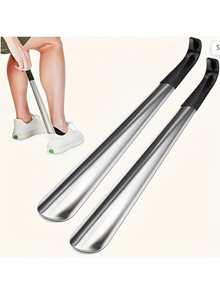 1pc 16.5-inch Stainless Steel Pair Shoehorn With A Black Handle Makes It Easy To Wear Shoes Without Bending Over