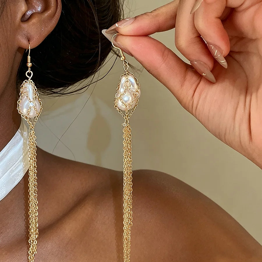 DOO MEI Baroque Pearl Pendnat Necklaces Multi-layer Long Chains Necklace Minimalist Imitation Pearl Tassel Necklace Punk Jewelry