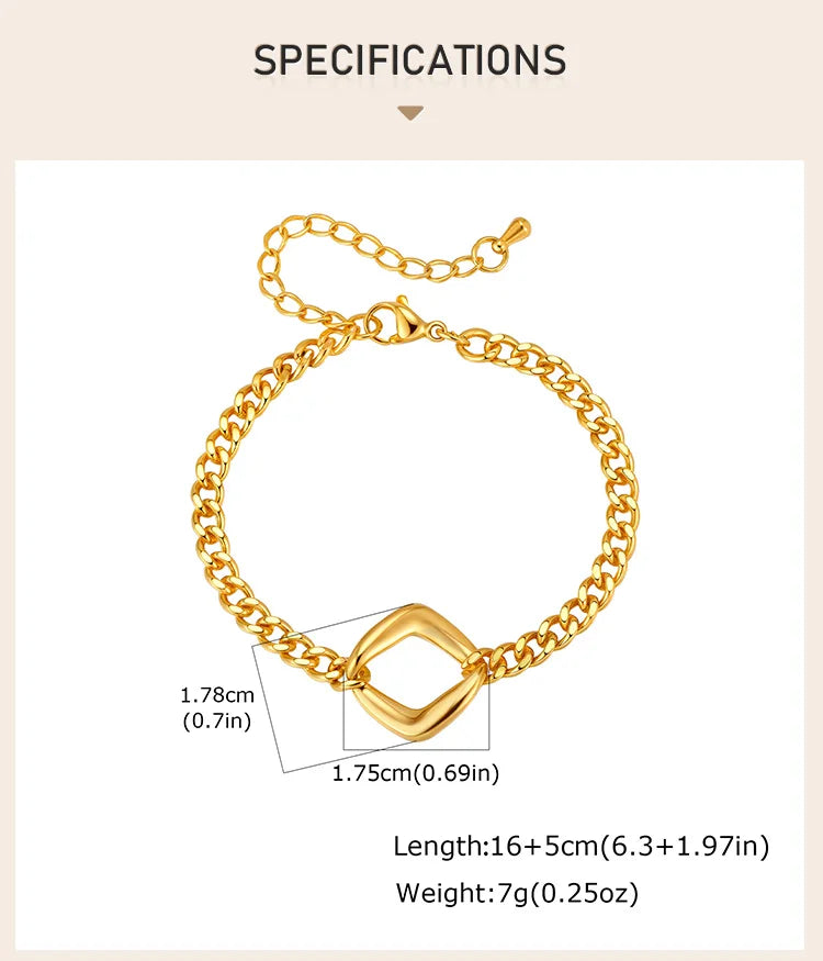 Elegant Minimalist Cuban Chain Bracelet for Women, Adjustable Hollow Geometric Stainless Steel Fashion Jewelry