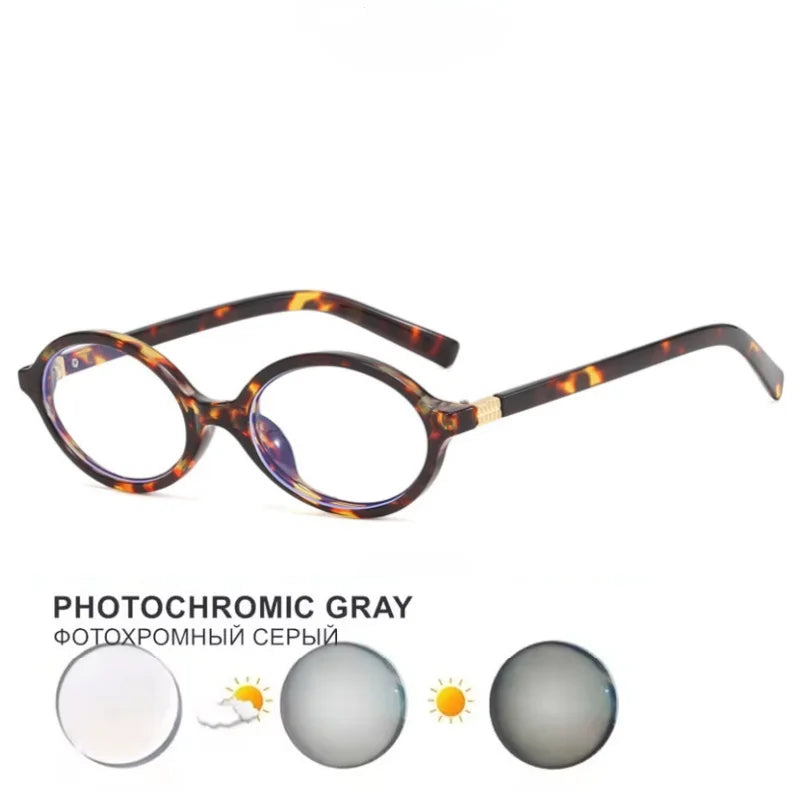 Glasses Frame Nerd Oval Student Anti-Blue Light Small Frame Myopia Prescription Glasses Photochromic Glasses