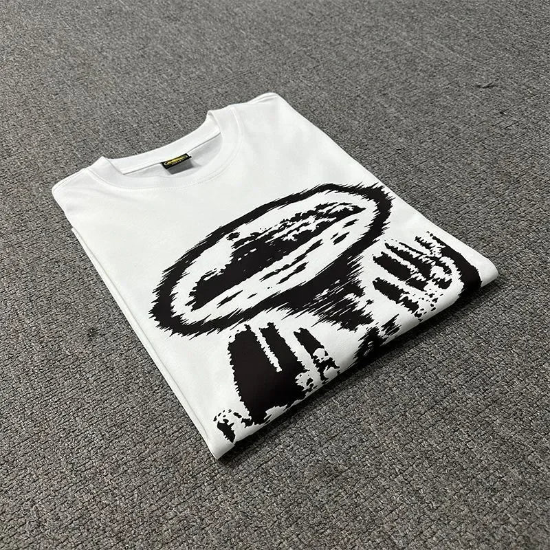 Vintage Abstract Hands Print T-Shirt Men Women Unisex Drill Streetwear Graphic Tee American high street fashion clothing