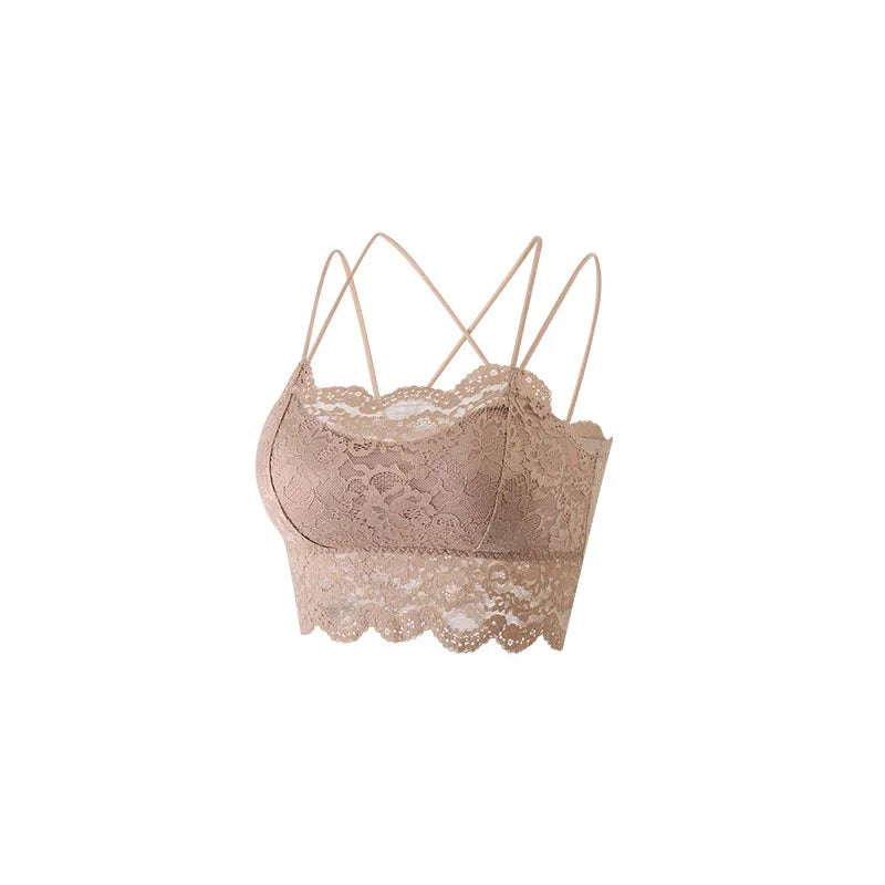 Ladies' Summer Sexy Backless Lace Camisole Underwear Underwire Bra Without Steel Rings Shoulder Straps For Support Breathable