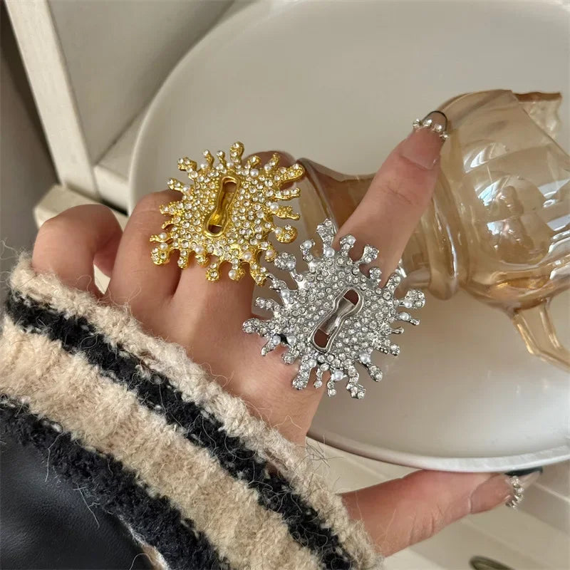 Metal Square Crystal Stacked Rings