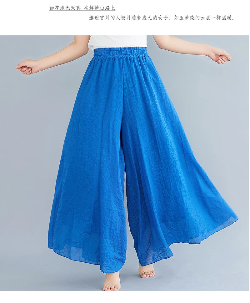 Cotton Linen Wide Leg Pants for Women Summer Casual Loose Pants High Waist Big Swing Skirt Capris Women Clothing PT-565