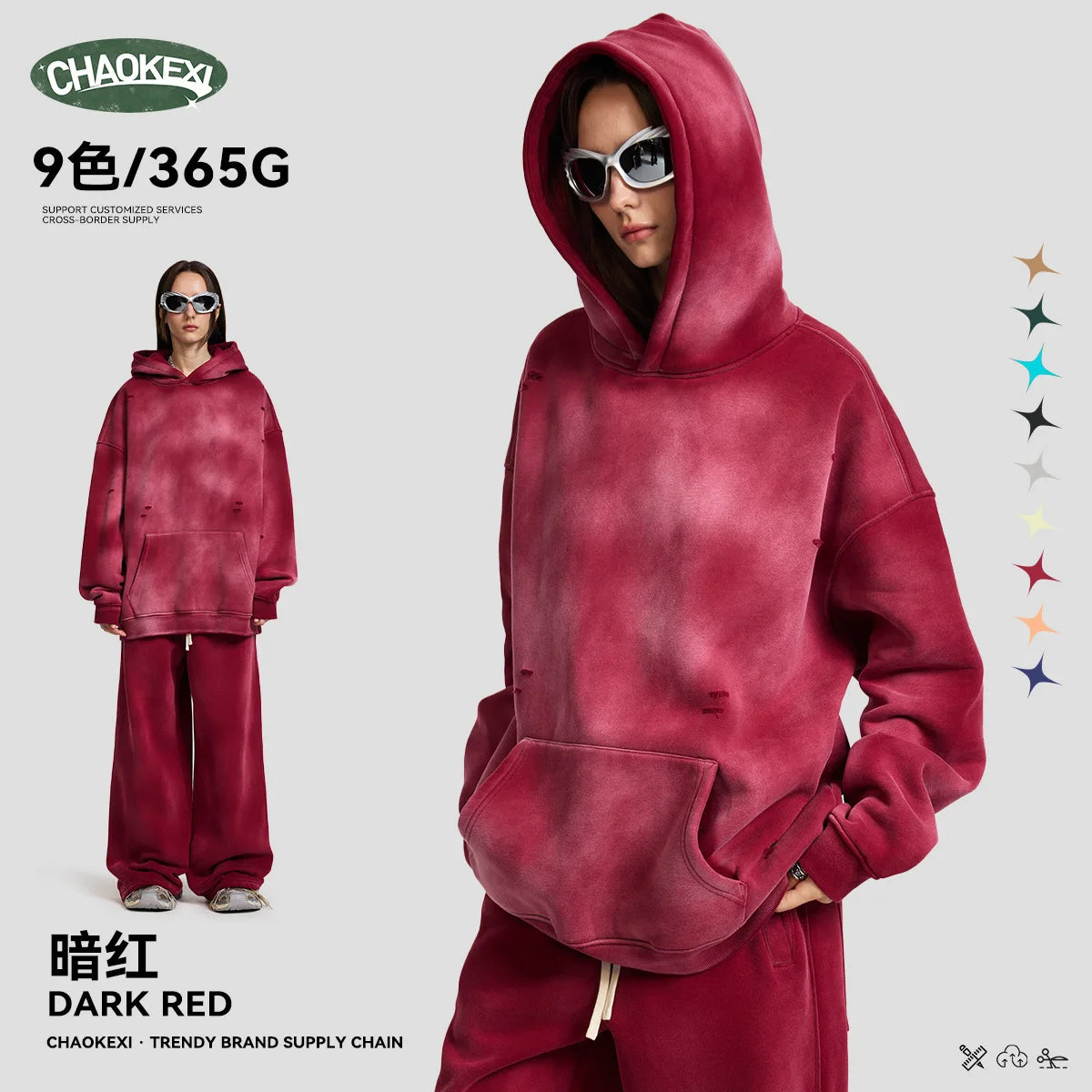 Oversized Hoodies Men Vintage Streetwear Acid Wash Ripped Hoodie Heavyweight Fleece Sweatshirt Pullover Thickened Winter Clothes