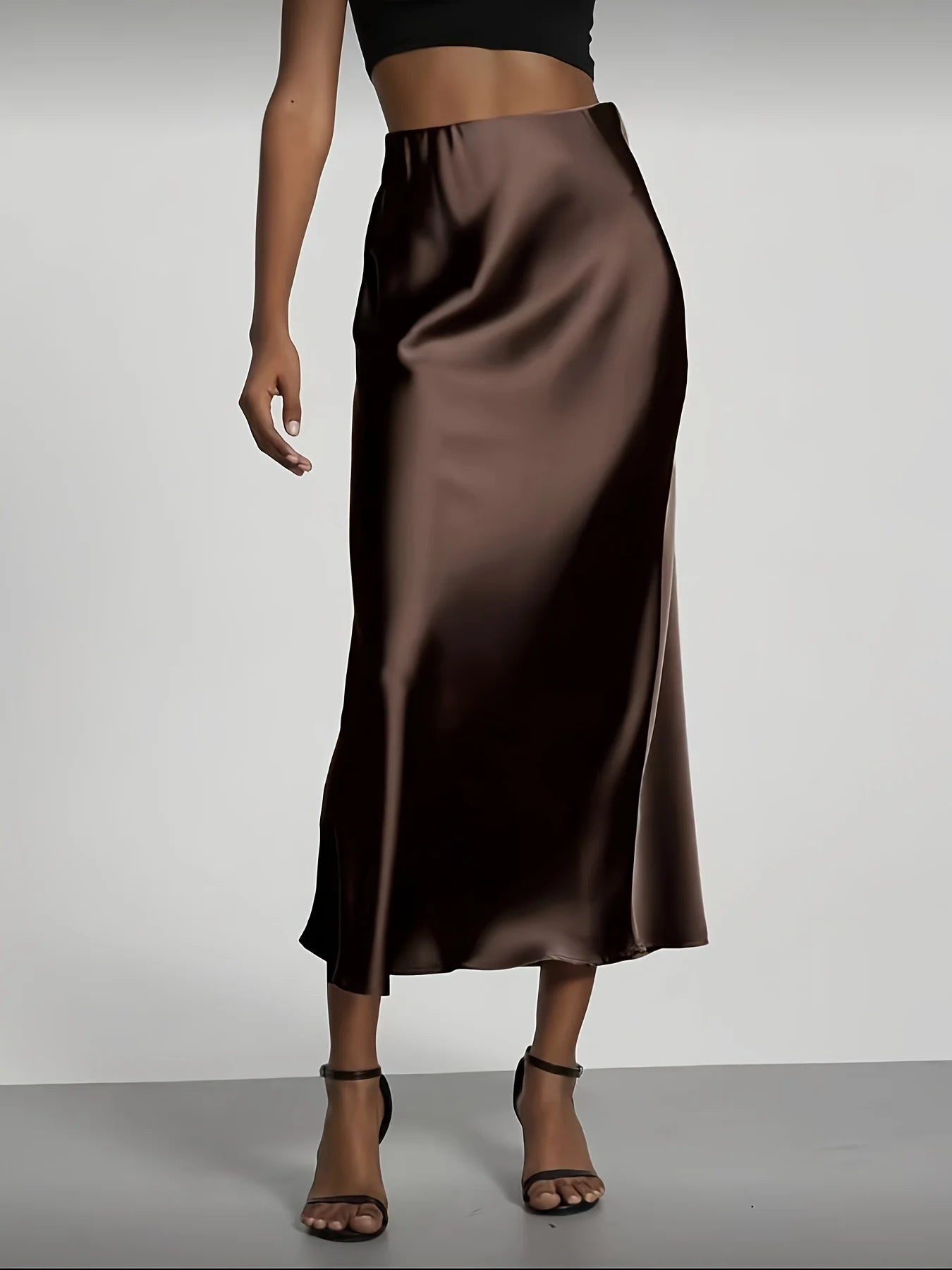 Women's Satin Midi Skirt, High‑waisted Slim Straight, Elegant Draping, Mature Versatile for Commute, Vacation & Parties