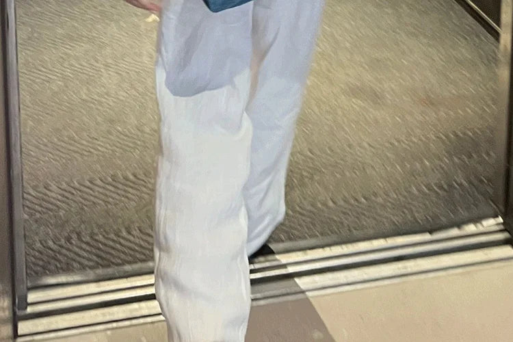Women's Linen Wide Leg Pants Spring Summer Thin Loose Casual Straight Trousers Comfortable White