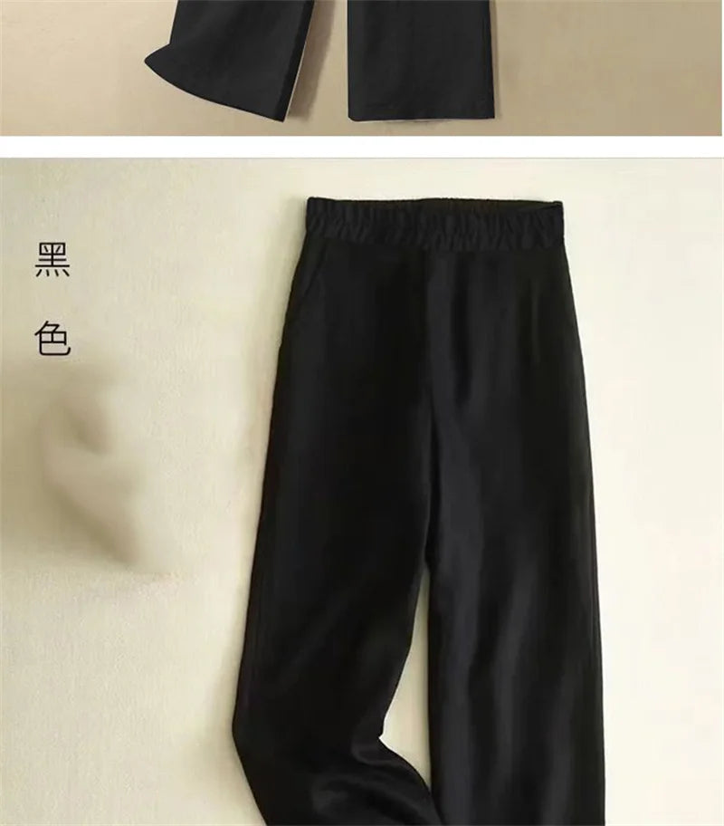 Linen Wide Leg Pants Women New Summer Thin Elastic High Waist Long Pants Autumn Casual Loose Cotton And Linen Straight Trousers
