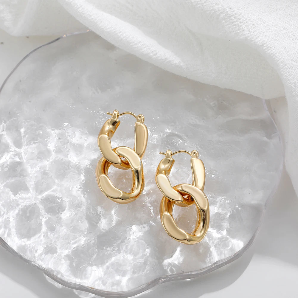 Minimalist Twisted Cuban Chain Hanging Drop Earrings for Women Punk Gold Color Detachable Round Circles Hoop Earring Ear Buckle