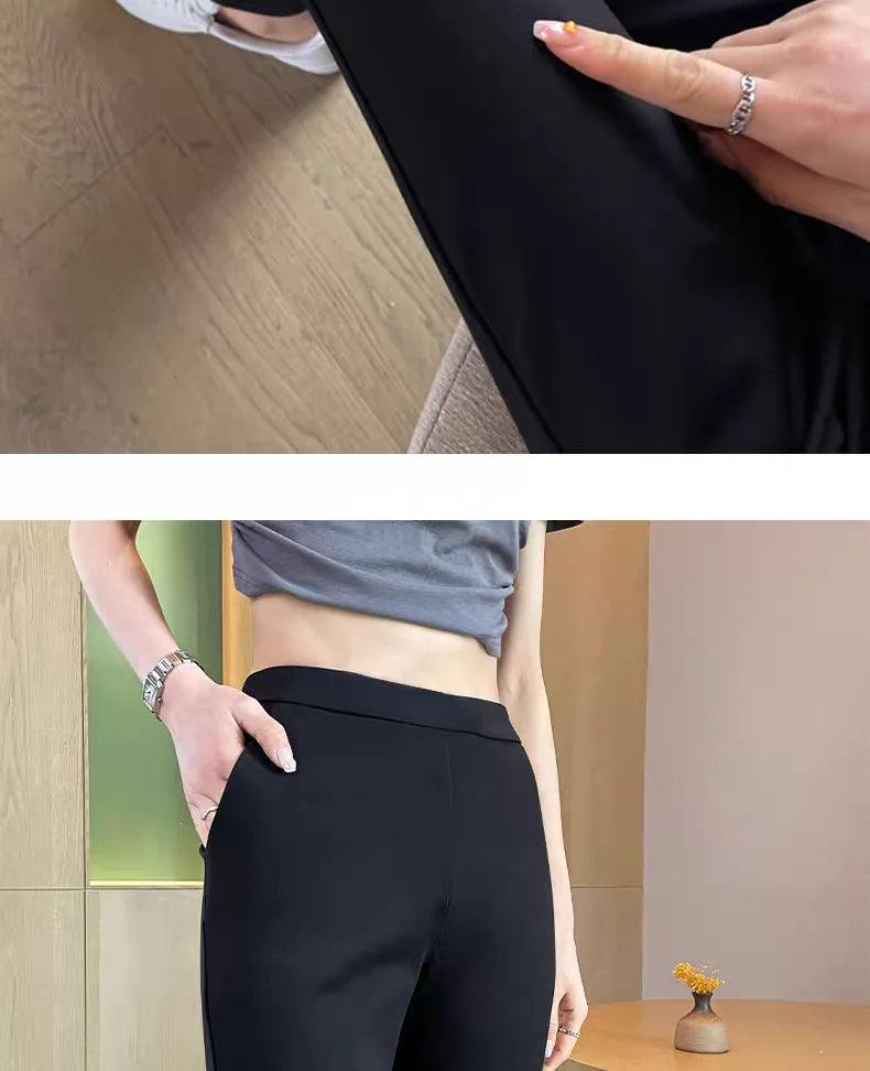 Black Boot-cut Trousers Women Spring Summer Thin New Style Cool Slim Casual Flared Trousers Small People
