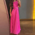 Backless Hollow Out Casual Maxi Dress, Women Summer Sleeveless Patchwork Sexy Party Dress, 2026 Solid Elegant Lady Draped Dress